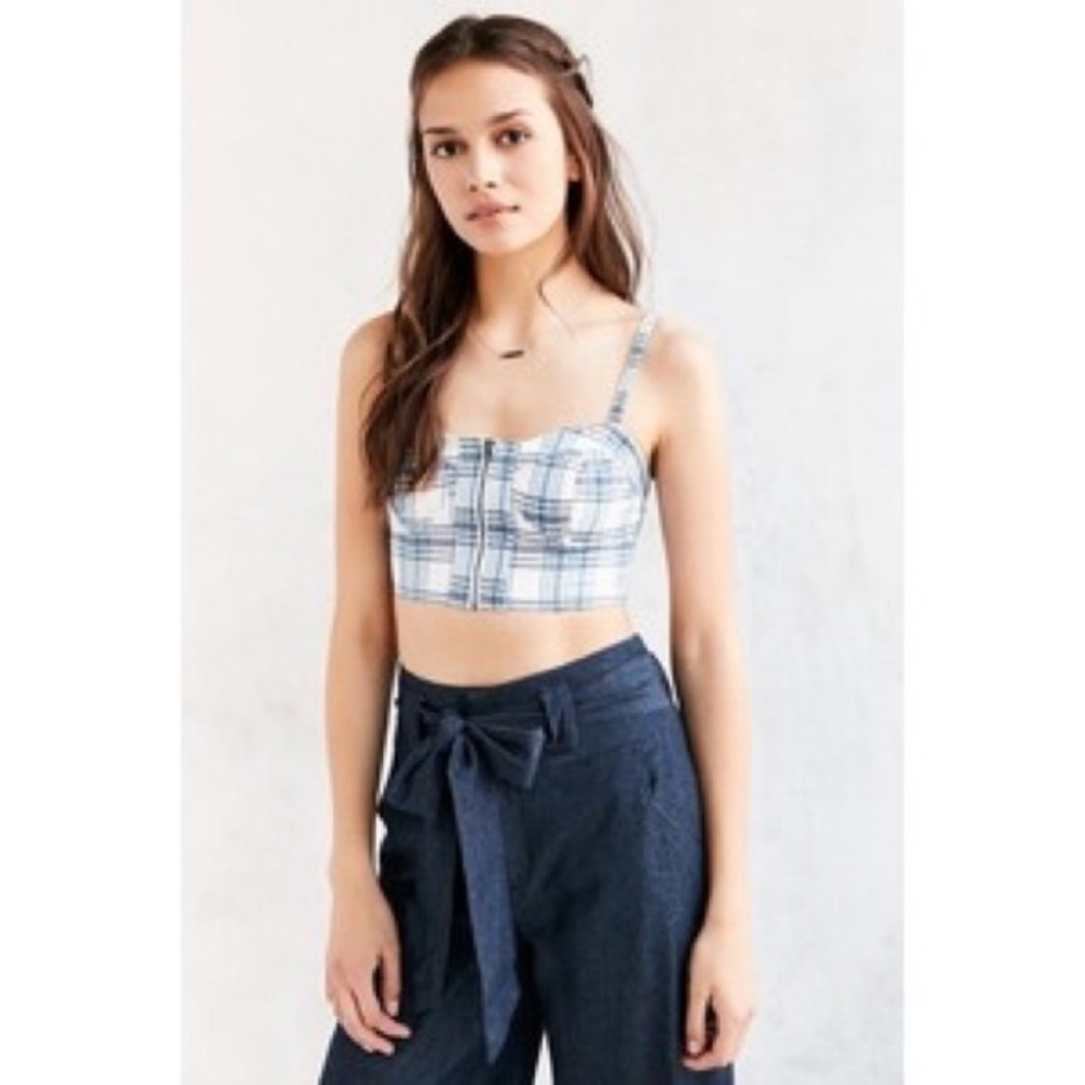Alice & Uo Bustier Plaid Crop Top